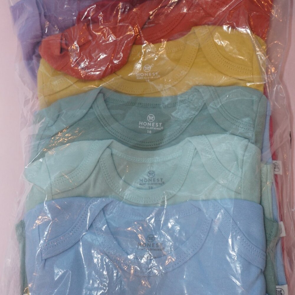 NWT HonestBaby 10-Pack Short Sleeve Bodysuits Rainbow colors, 18 Months, organic